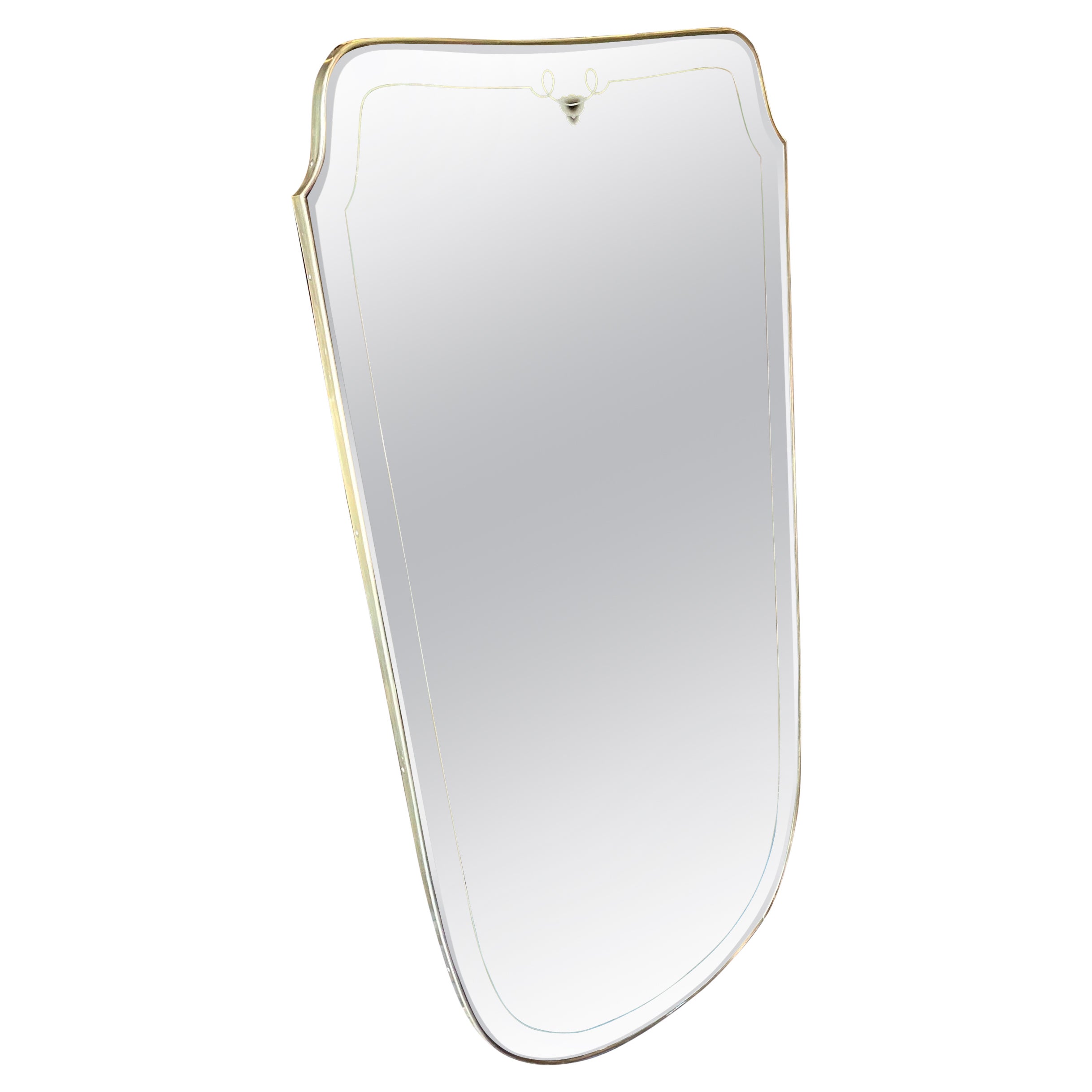 1950s Mid-Century Modern Giò Ponti Style Brass and Glass Italian Wall Mirror