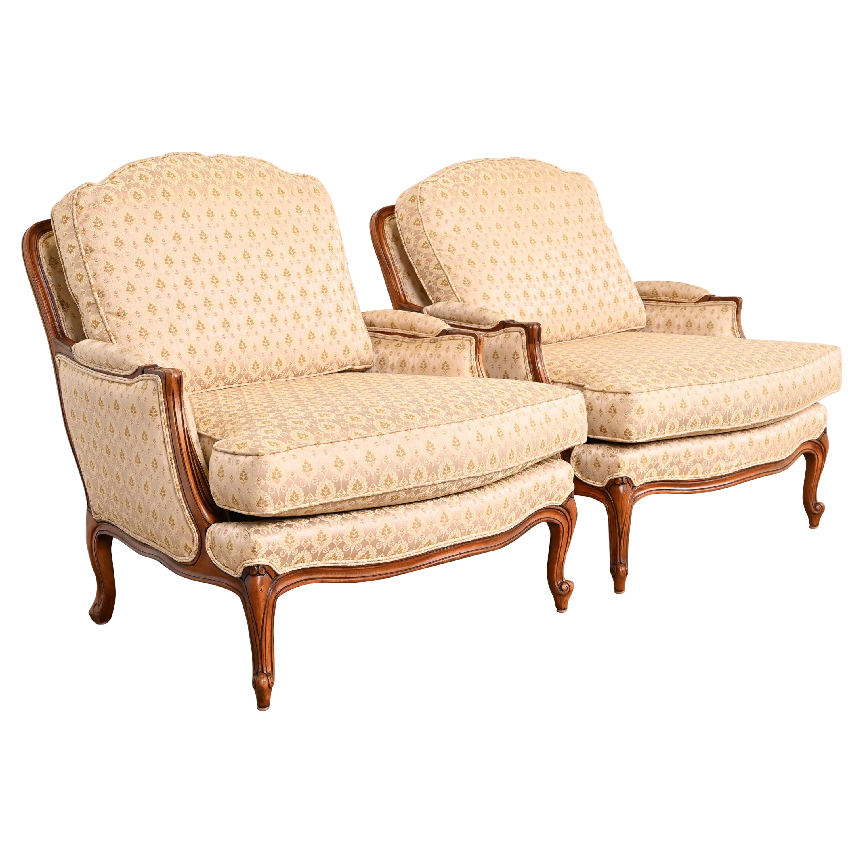 Ethan Allen French Provincial Louis XV Bergère Chairs, Pair