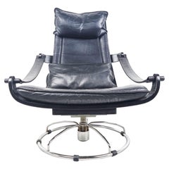 Black leather swivel chair by Ake Fribytter for Nelo Möbel, 1970s