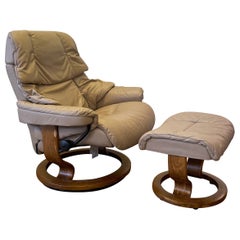 Ekornes Reno Model Stressless Recliner Chair and Ottoman