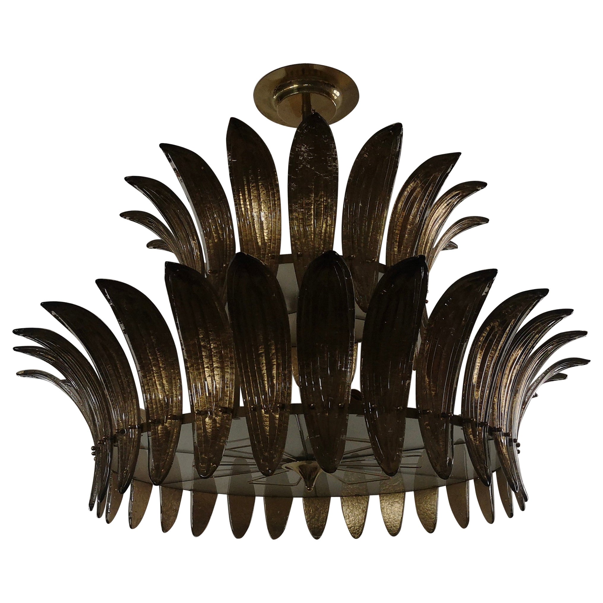 Murano Glass and Brass Mid-Century Chandelier and Pendat, 2020 For Sale