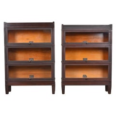 Globe Wernicke Arts and Crafts Mahogany Three-Stack Barrister Bookcases, Pair