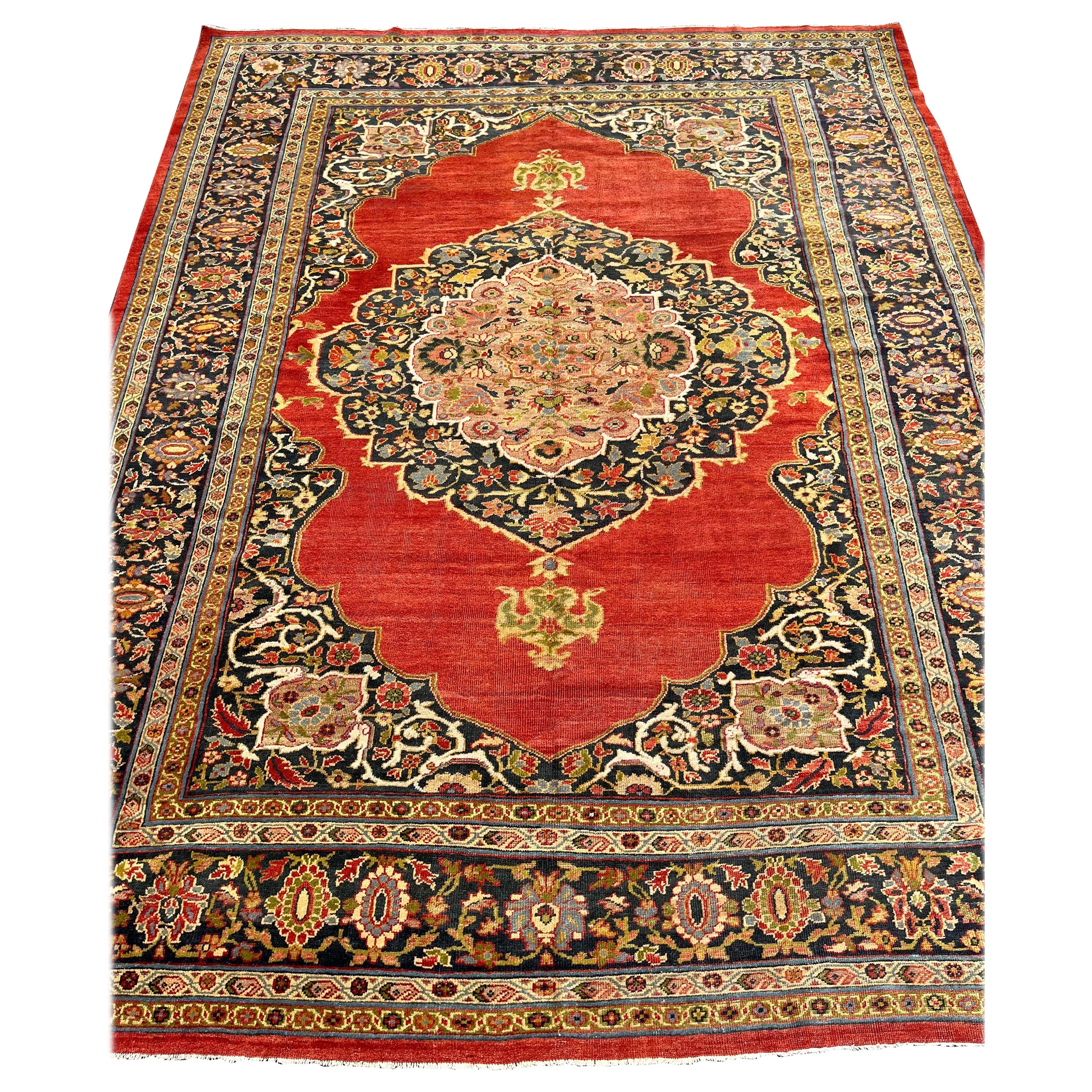 19th Cent. Persian Sultanabad Handmade Wool Rug with Striking Vegetable Dyes For Sale