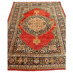 19th Cent. Persian Sultanabad Handmade Wool Rug with Striking Vegetable Dyes
