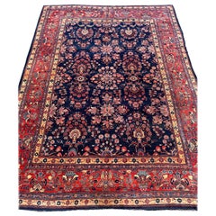 Antique 9’1”x12’1” Persian blue Mahajaran Sarouk ca 1910 handmade wool rug