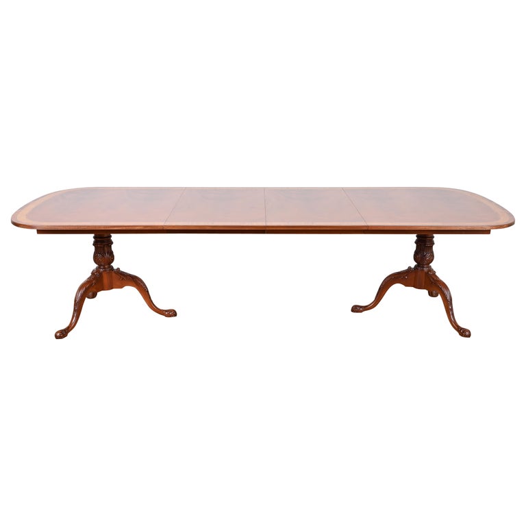 Drexel Heritage Georgian Mahogany Double Pedestal Dining Table, Newly Refinished For Sale