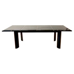 Postmodern Pierre Cardin Black Lacquer Extension Table W Beveled Glass Detail