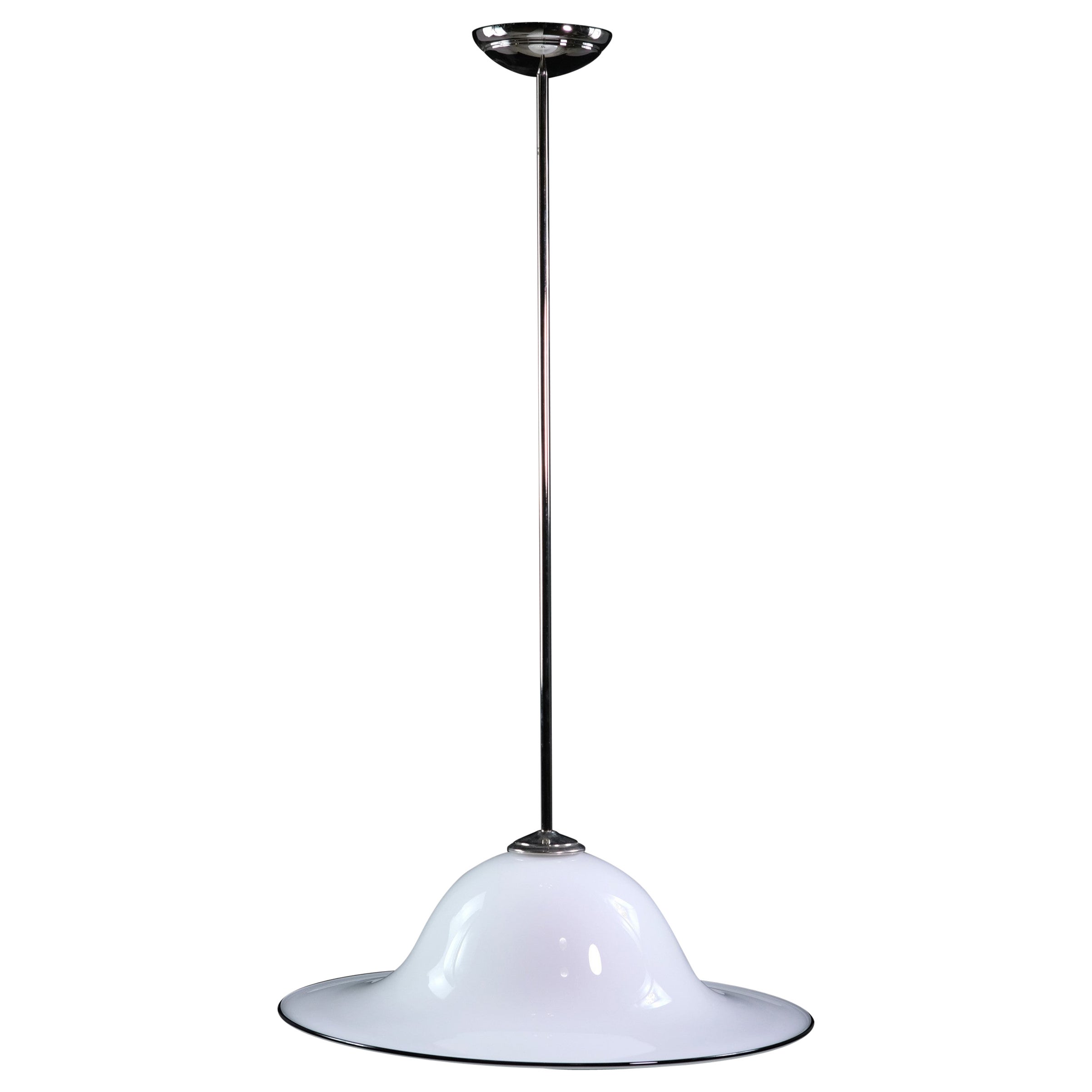 Italian Vetri Murano White Glass Pendant Light Nickel Finish Hardware