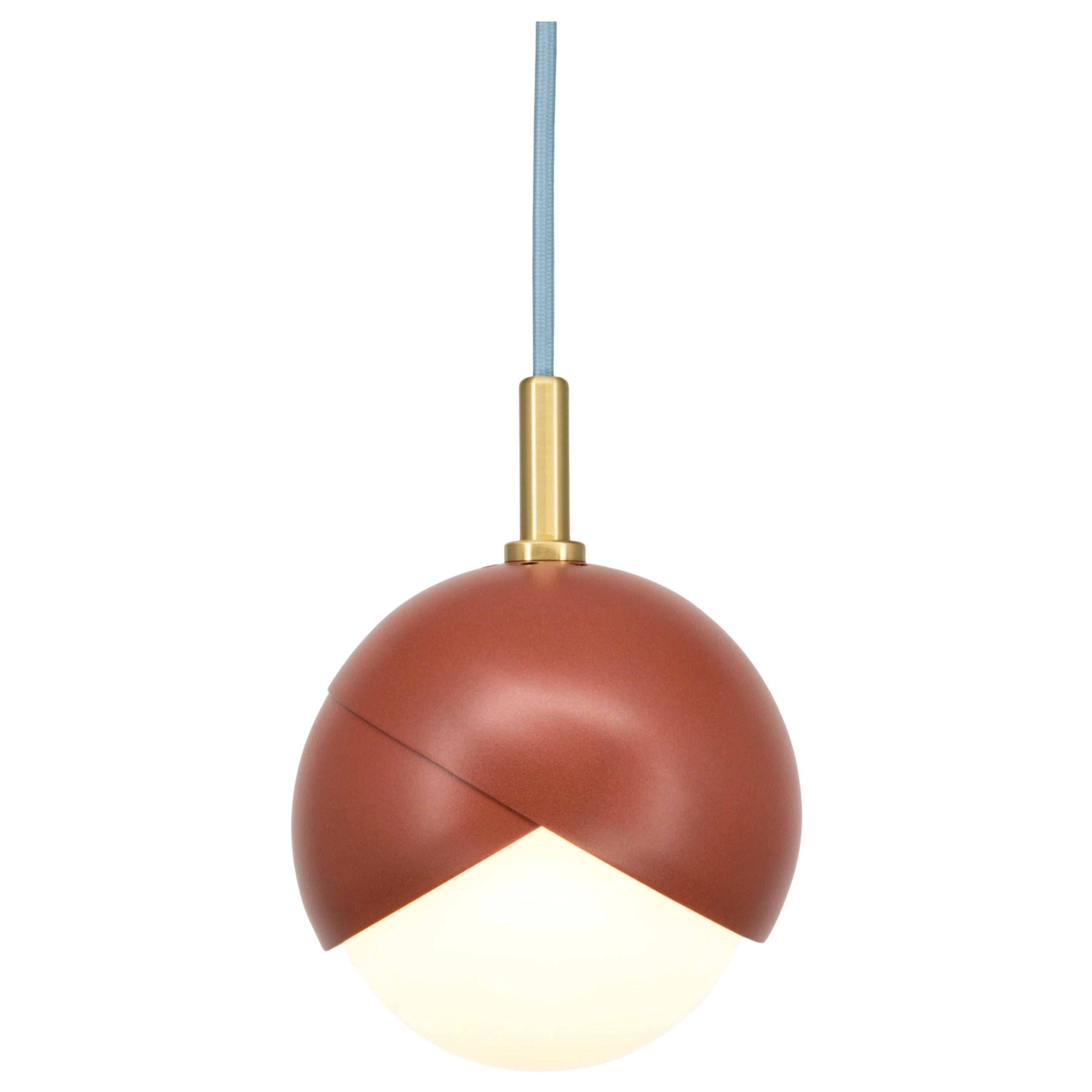 Benedict Pendant Light in Adobe Powder Coat, Satin Brass, Blue Cord, Small  For Sale