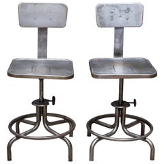 Mid-Century Adjustable Metal Factory Swivel Stools, c.1950