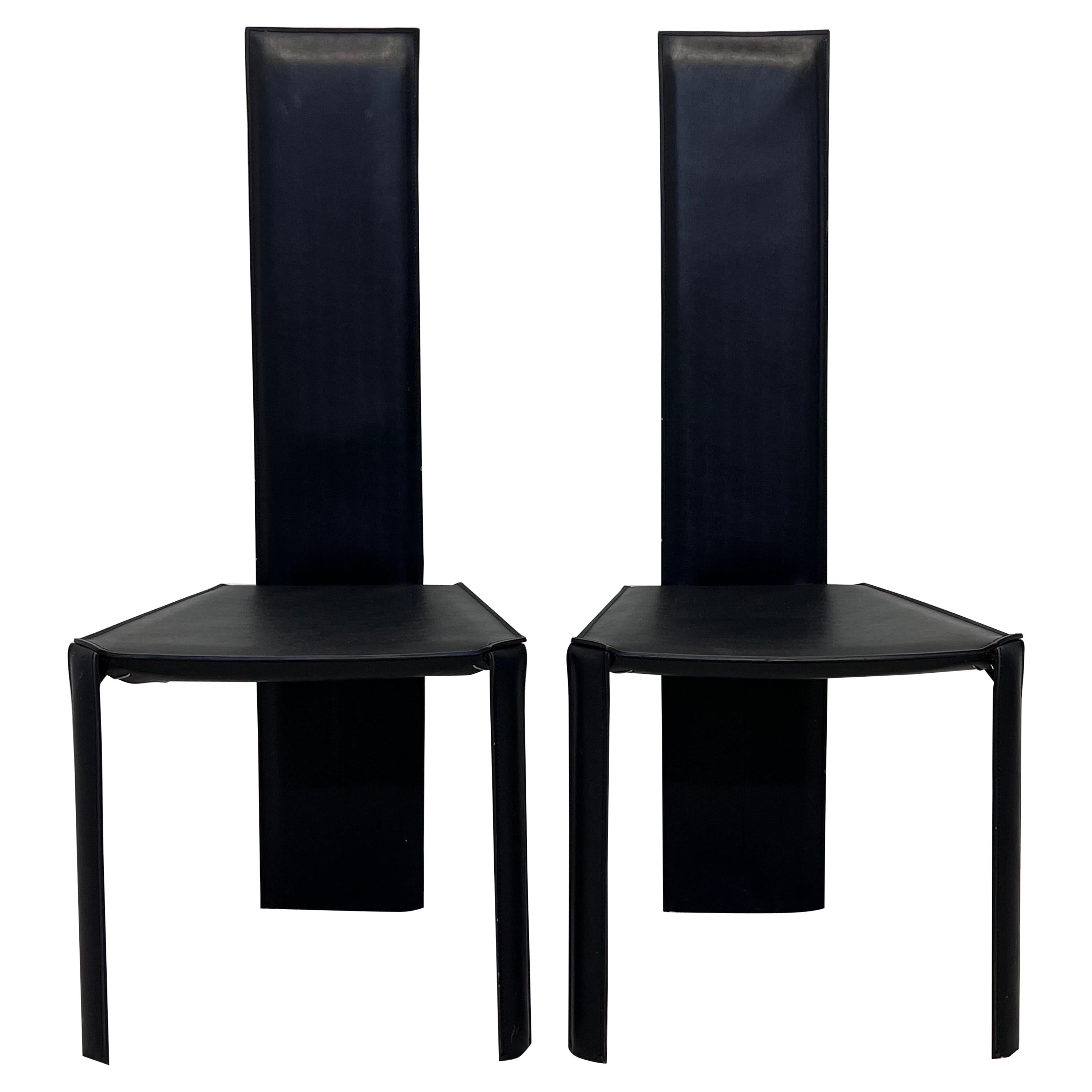 Mid-Century Brazilian Modern Ligne Roset Black Leather Dining Chairs, a Pair