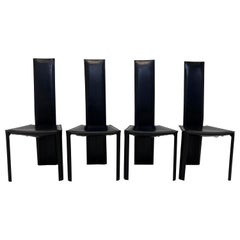 Retro Mid-Century Brazilian Modern De Couro Black Leather Dining Chairs - Set of Four