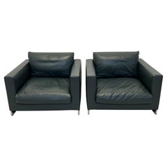 Hannes Wettstein Reversi Leather Armchairs for Molteni & C, a Pair