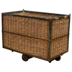 Large Belgian Factory Cotton Rolling Cart, c.1940