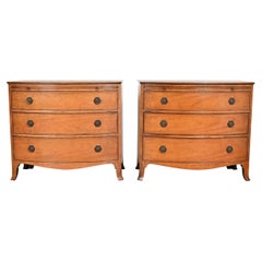 Retro Baker Furniture Georgian Inlaid Mahogany Bow Front Bachelor Chests, Pair
