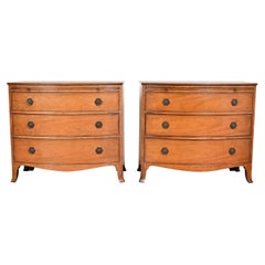 Baker Furniture Georgian Inlaid Mahogany Bow Front Bachelor Chests, Pair