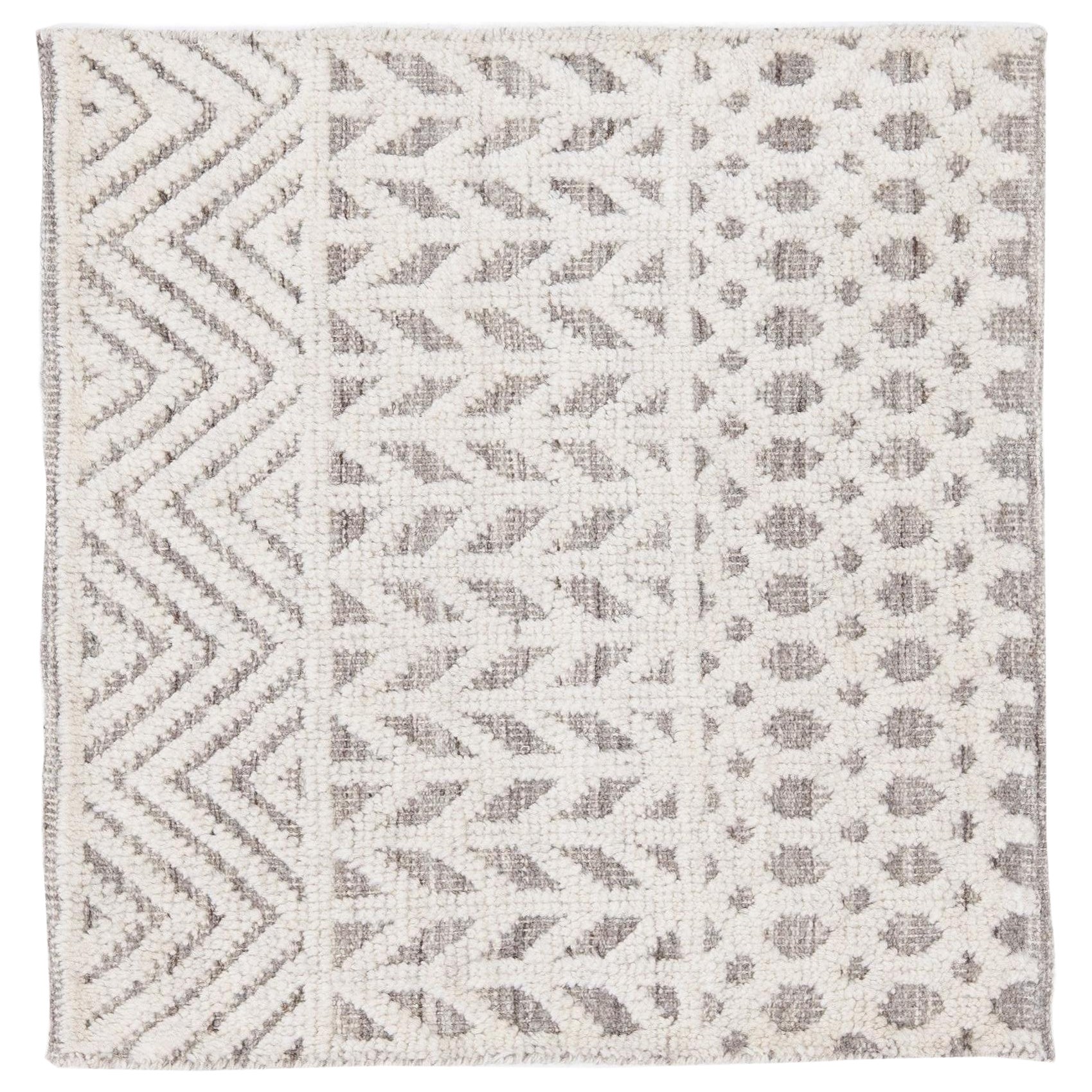 Modern Moroccan Style Handmade Ivory Geometric Custom Wool Rug