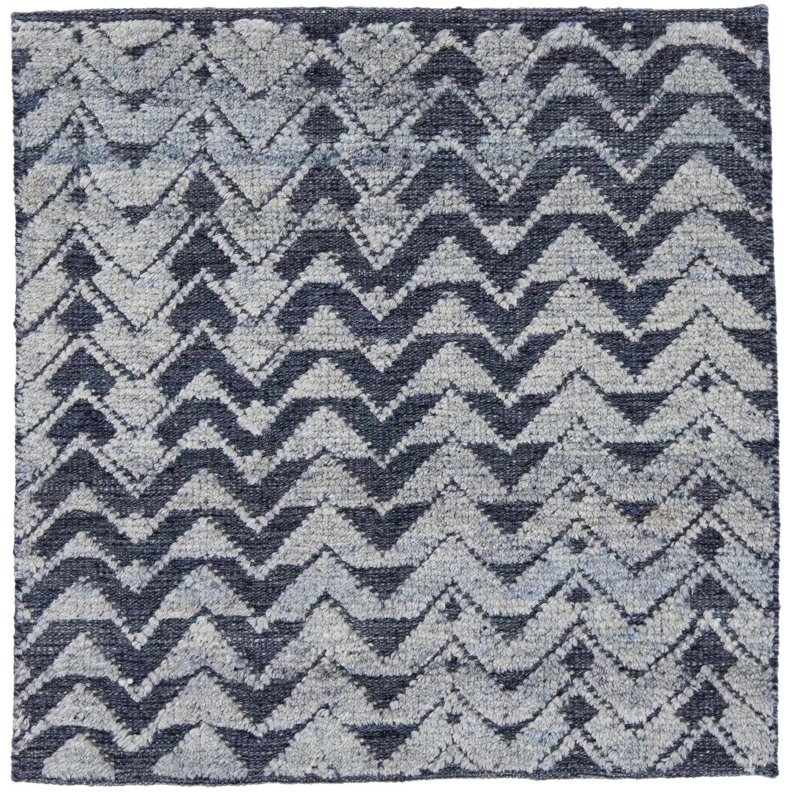 Modern Moroccan Style Handmade Blue Geometric Custom Wool Rug For Sale