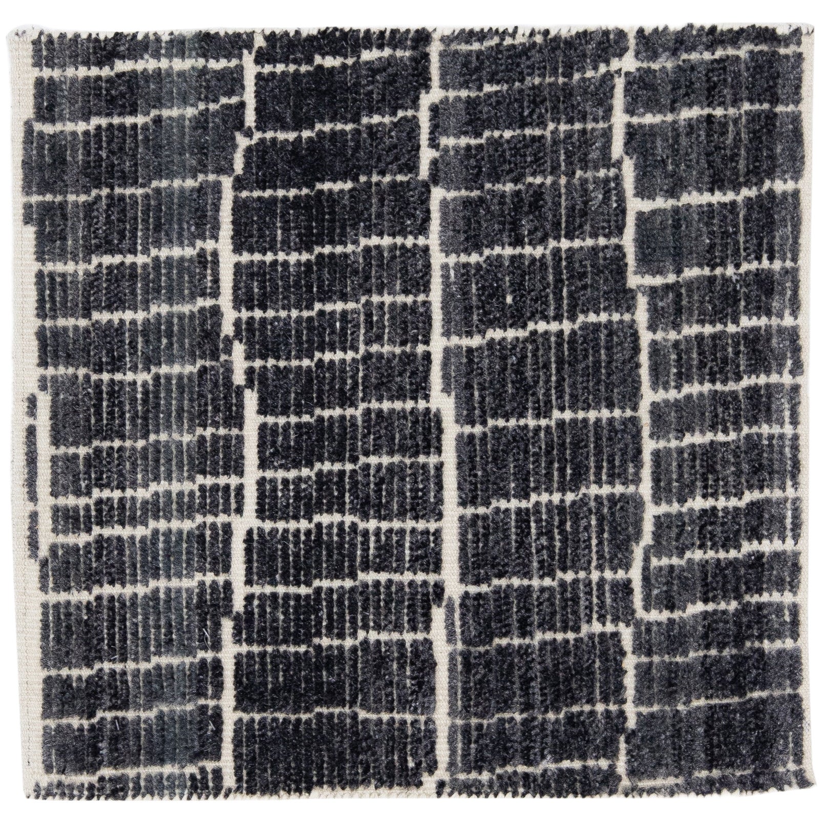 Modern Moroccan Style Handmade Black Abstract Custom Wool Rug For Sale