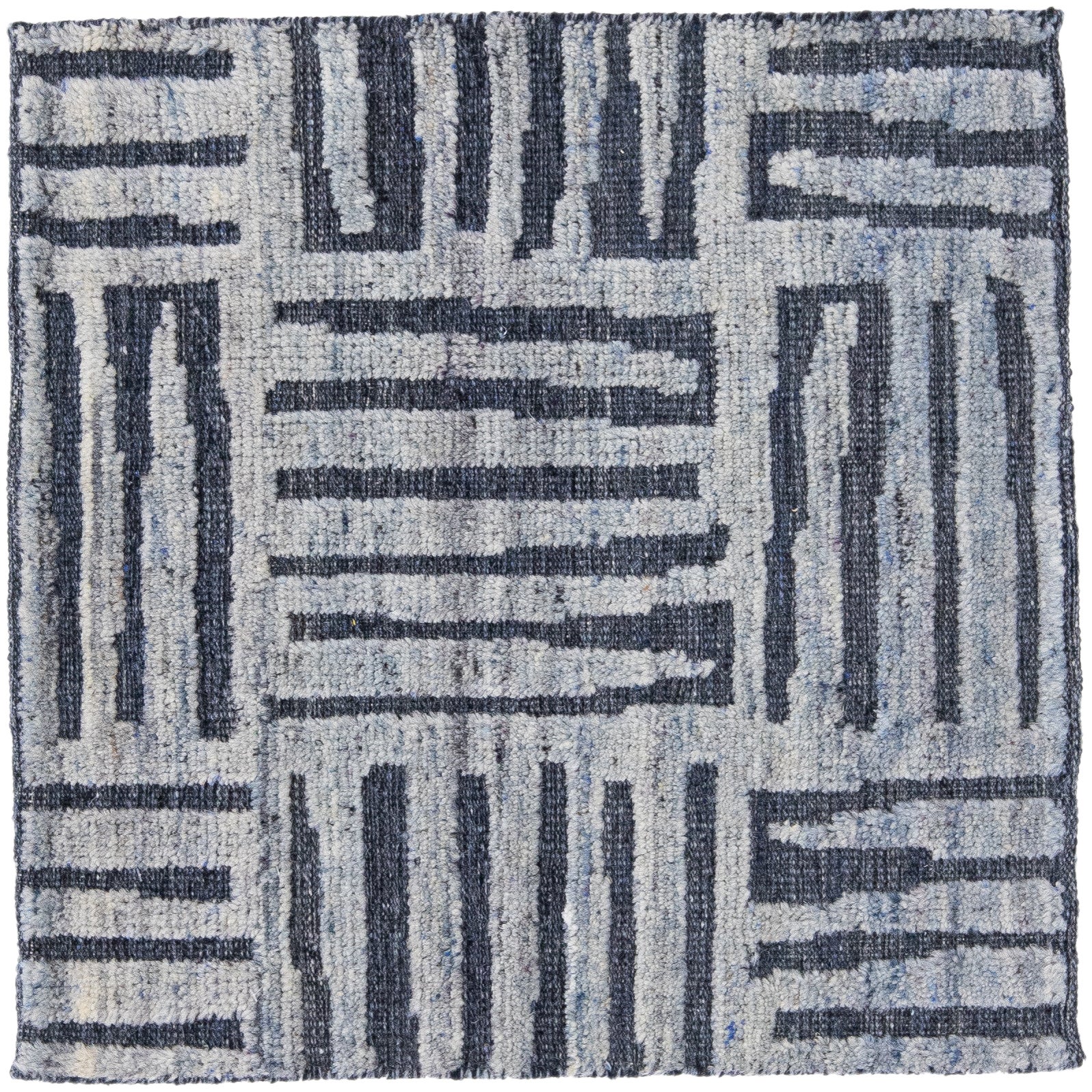Modern Moroccan Style Handmade Blue Abstract Custom Wool Rug For Sale