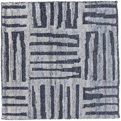 Modern Moroccan Style Handmade Blue Abstract Custom Wool Rug