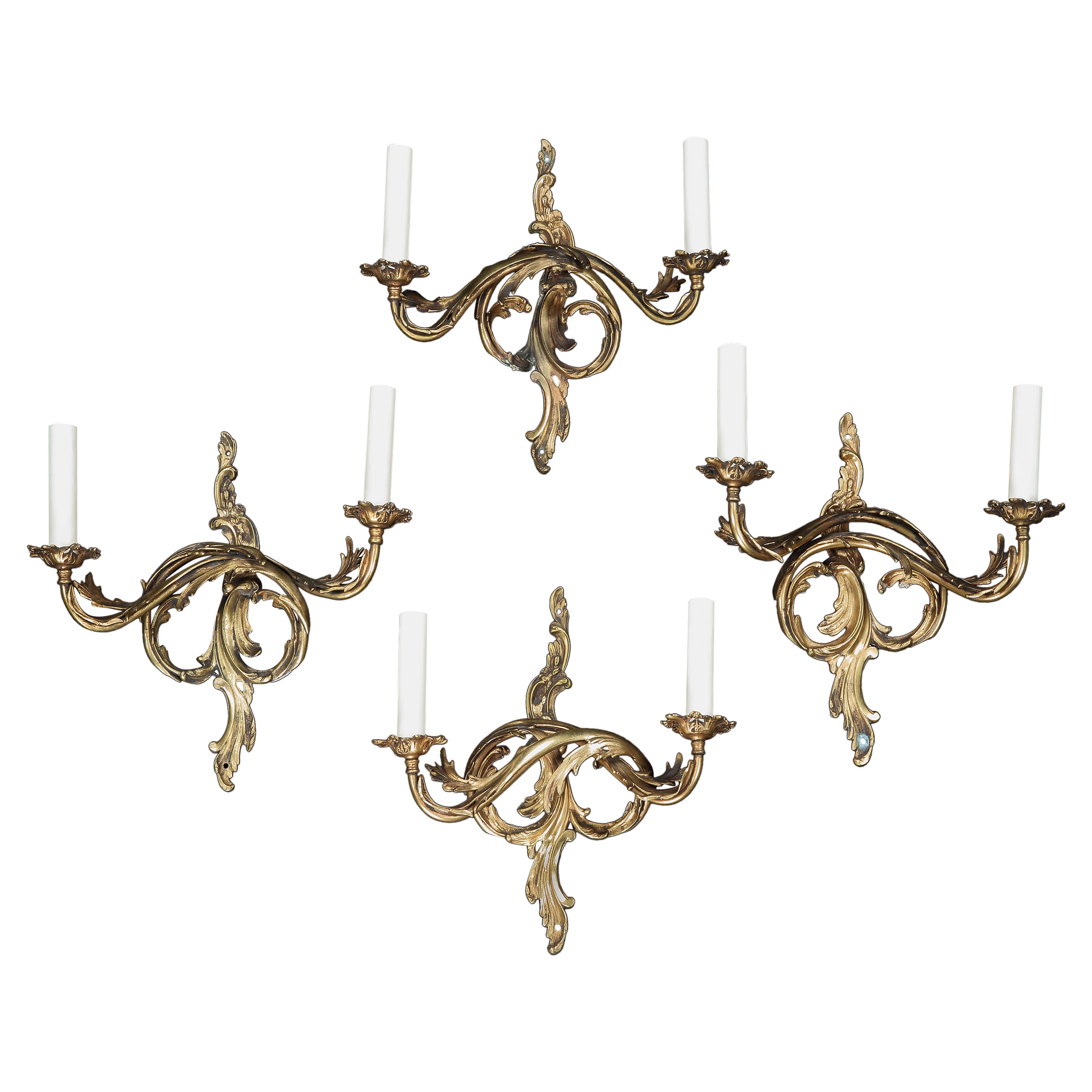 Sconce Wall Set 4 Four Ormolu Neoclassical Brass 2 Arm Branch Acanthus Italian For Sale