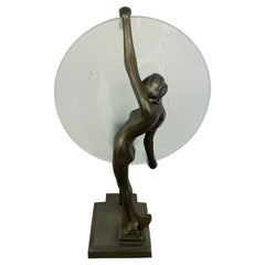 Antique Frankart Frosted Glass Disc Lady Table Lamp