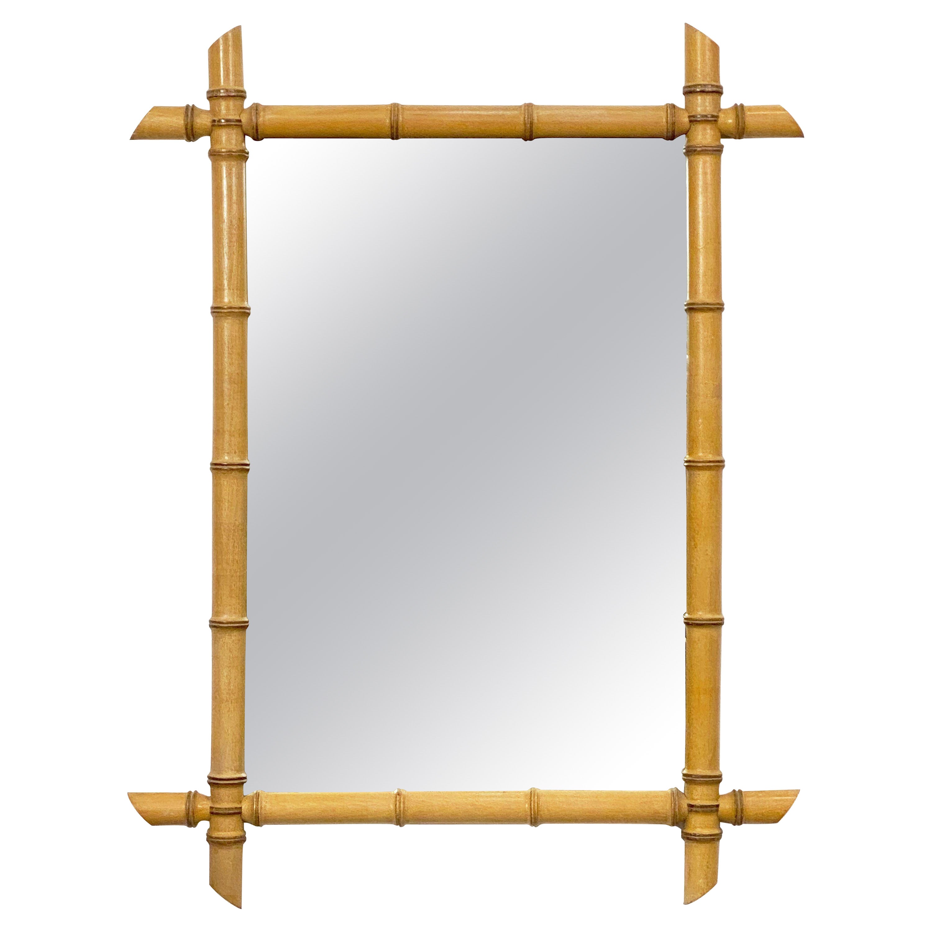 Grand miroir rectangulaire français en faux bambou (H 34 1/4 x L 26) en vente