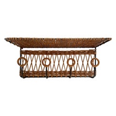 Retro Jacques Adnet Style Wicker and Iron Coat Rack