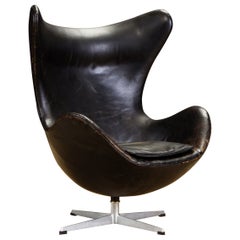 Vintage 1st-Gen 1958 Arne Jacobsen Egg Chair for Fritz Hansen w Original Leather, Signed