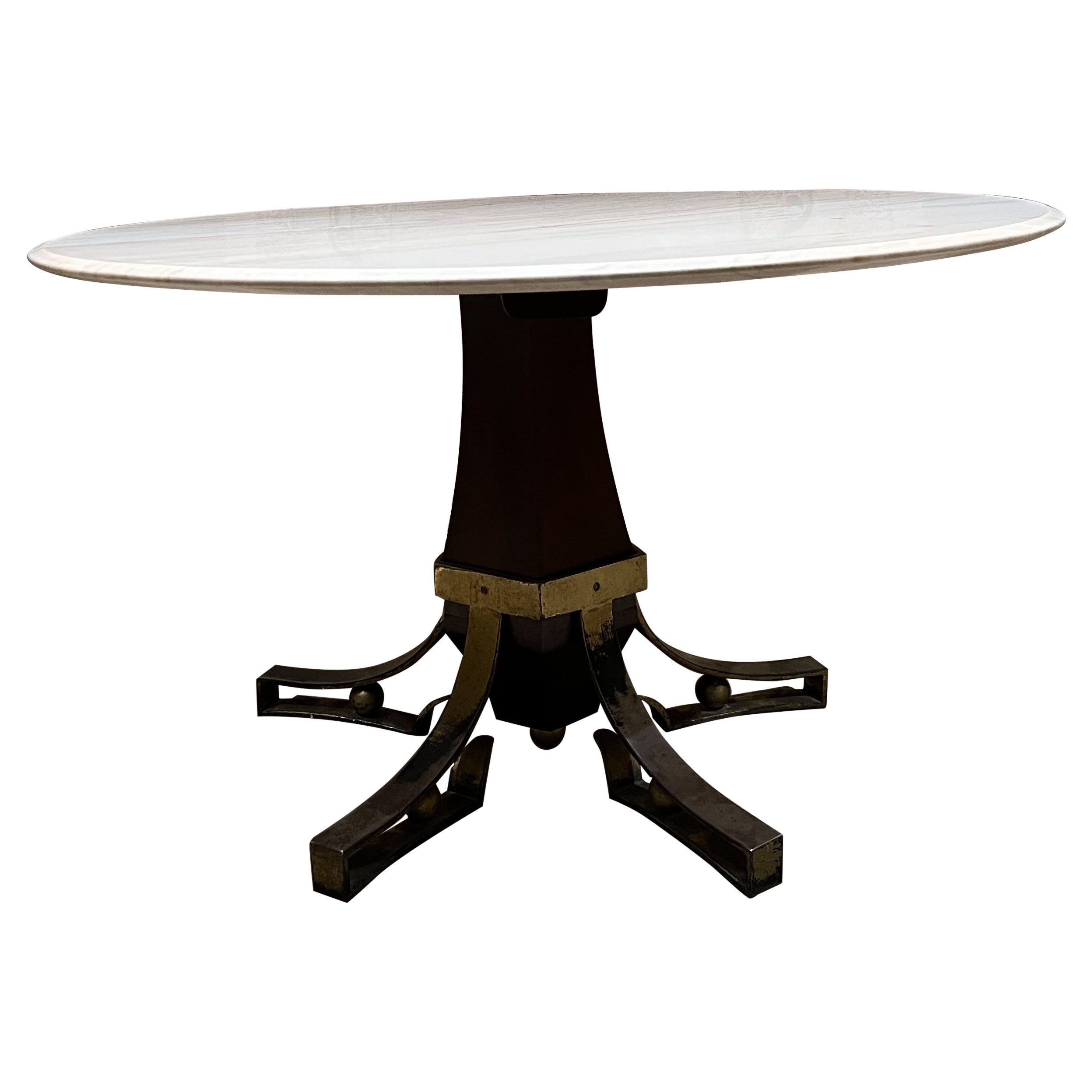 Modernist Dining Table in White Marble Sculptural Base Arturo Pani Mexico City For Sale