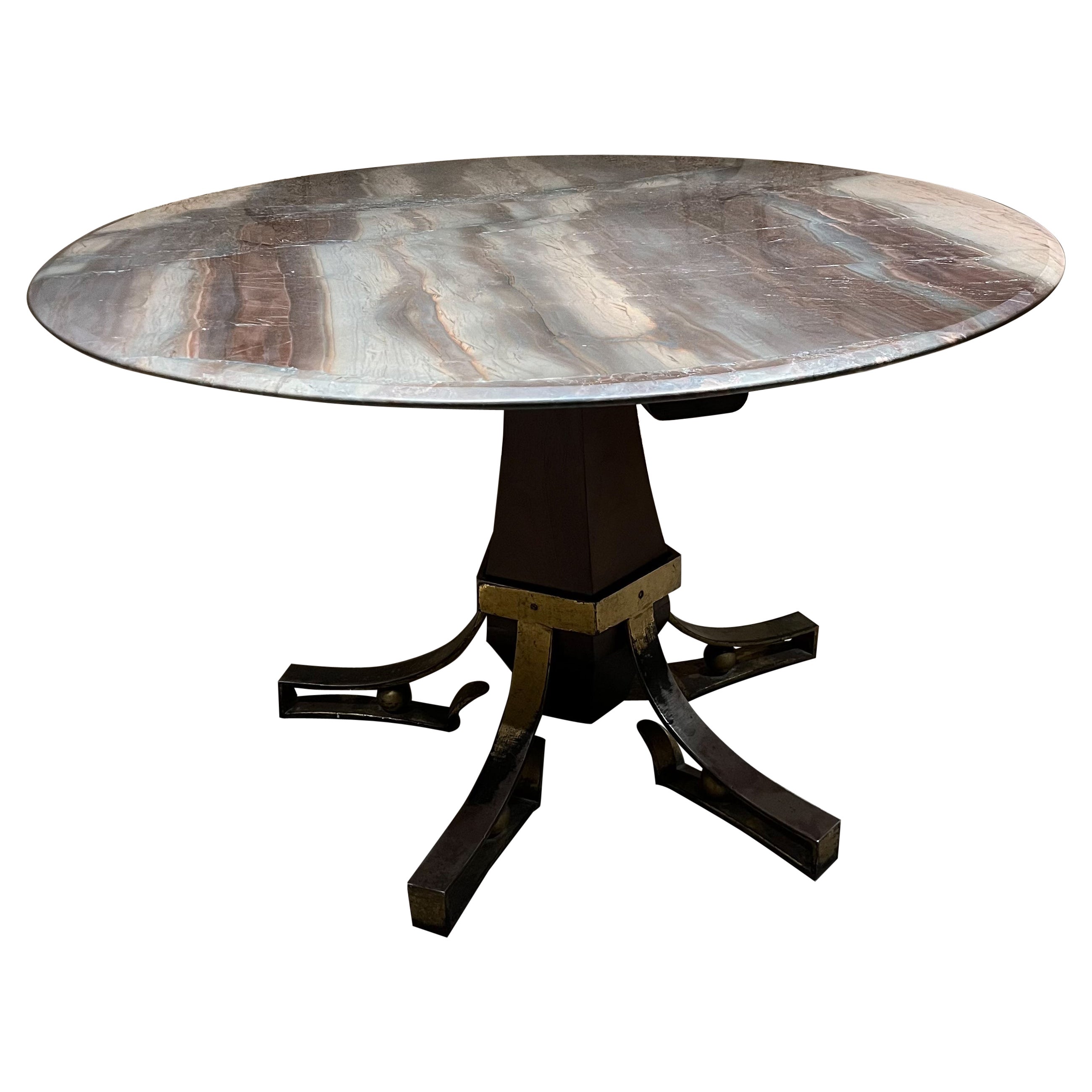 Mid-Century Modern 1950s Arturo Pani Forged Iron Mahogany Marble Dining Table Mexico City For Sale