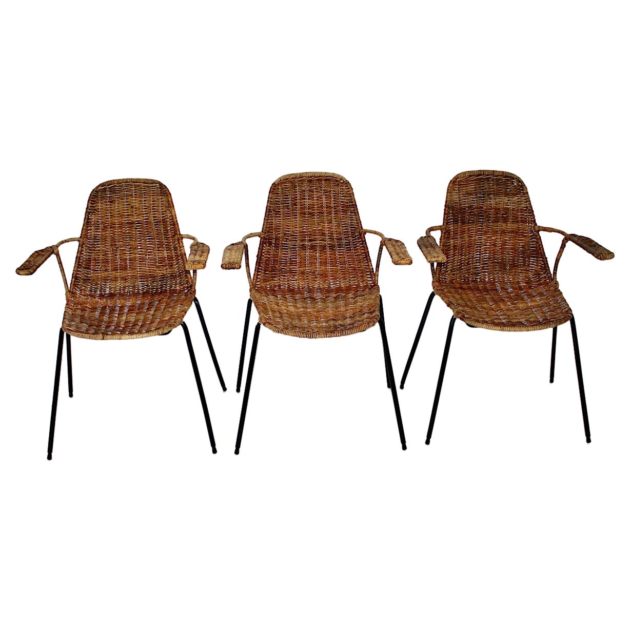 Mid Century Modern Authentic Three Chairs with Armrests Gian Franco Legler 1950s For Sale