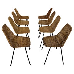 Mid-Century Modern Eight Rattan Metal Dining Chairs Gian Franco Legler 1950s