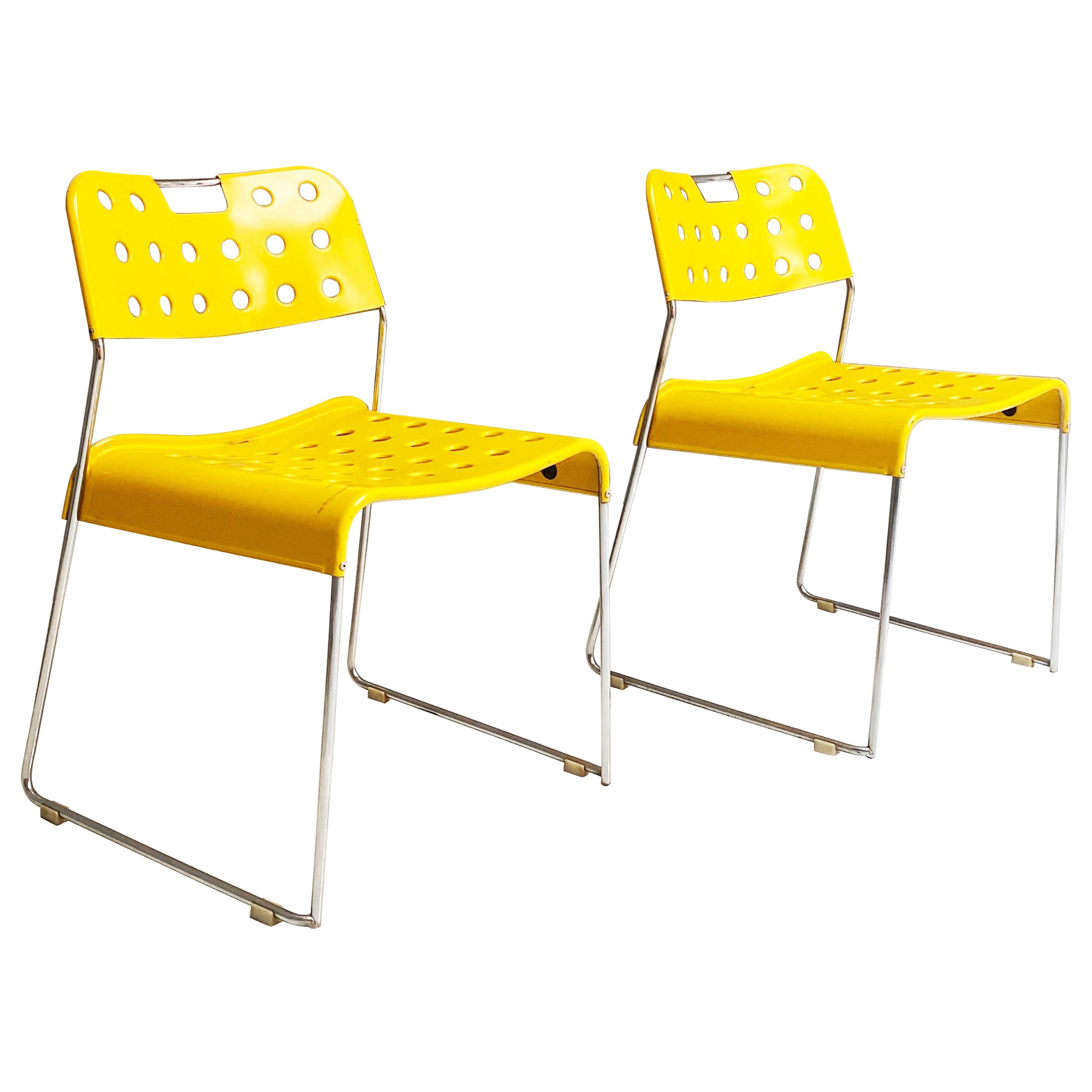 Modern metal Yellow chairs Omstak by Rodney Kinsman for Bieffeplast, 1970s