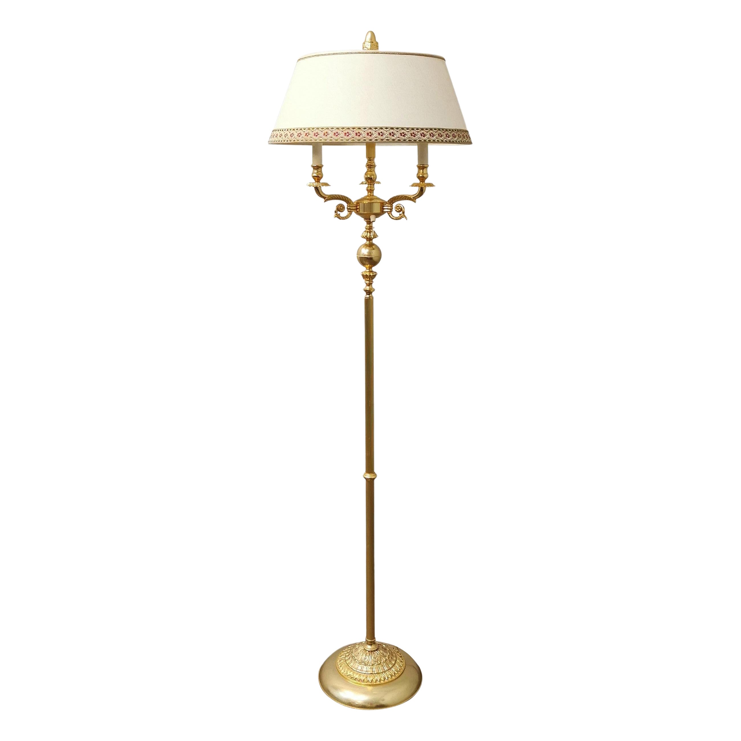 Mid-Century Modern Floor Lamp Silk Brass Golden Metal Wood Aluminum Italy 1980s