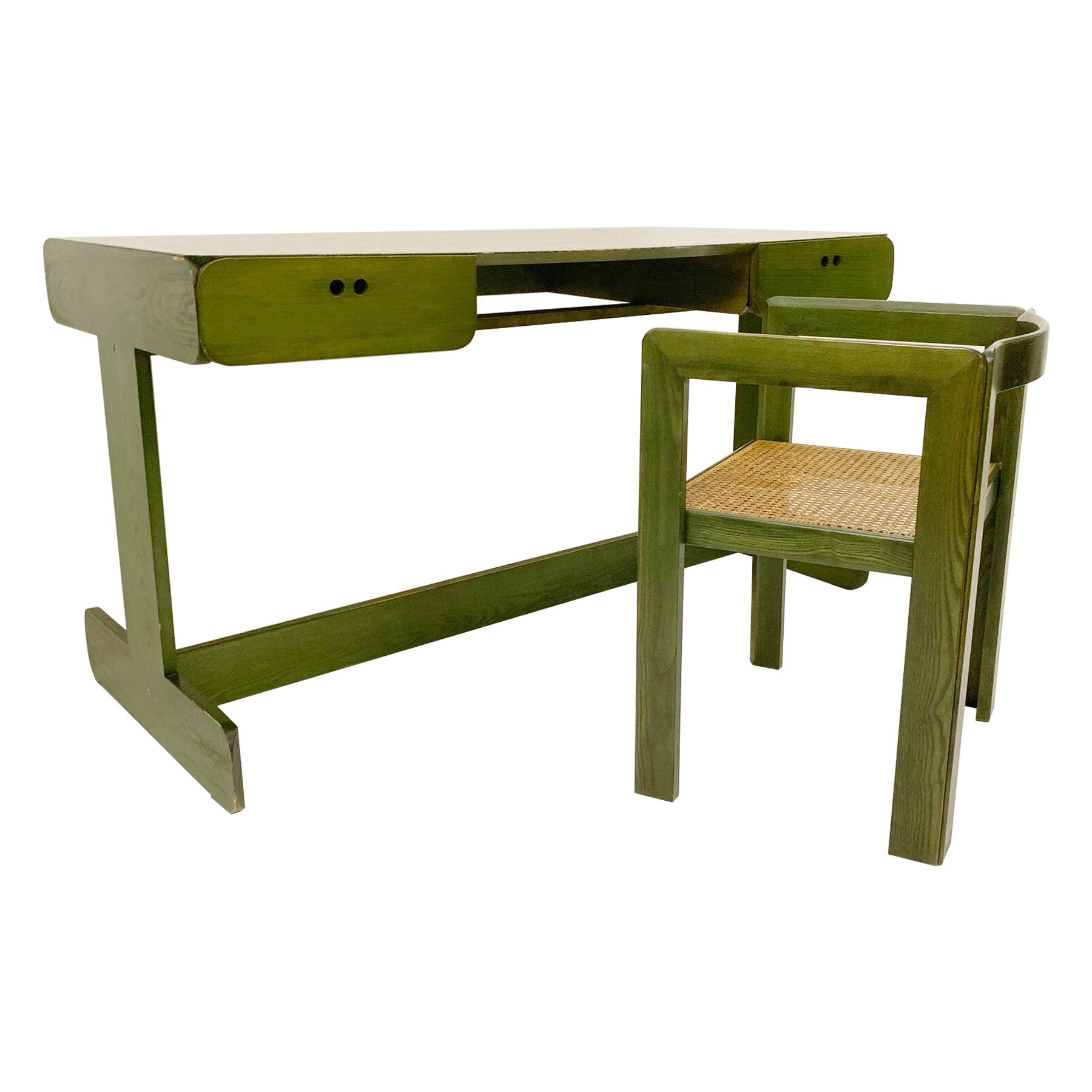 Mid-Century Green Wooden Desk by Derk Jan de Vries, The Netherlands 1960s For Sale