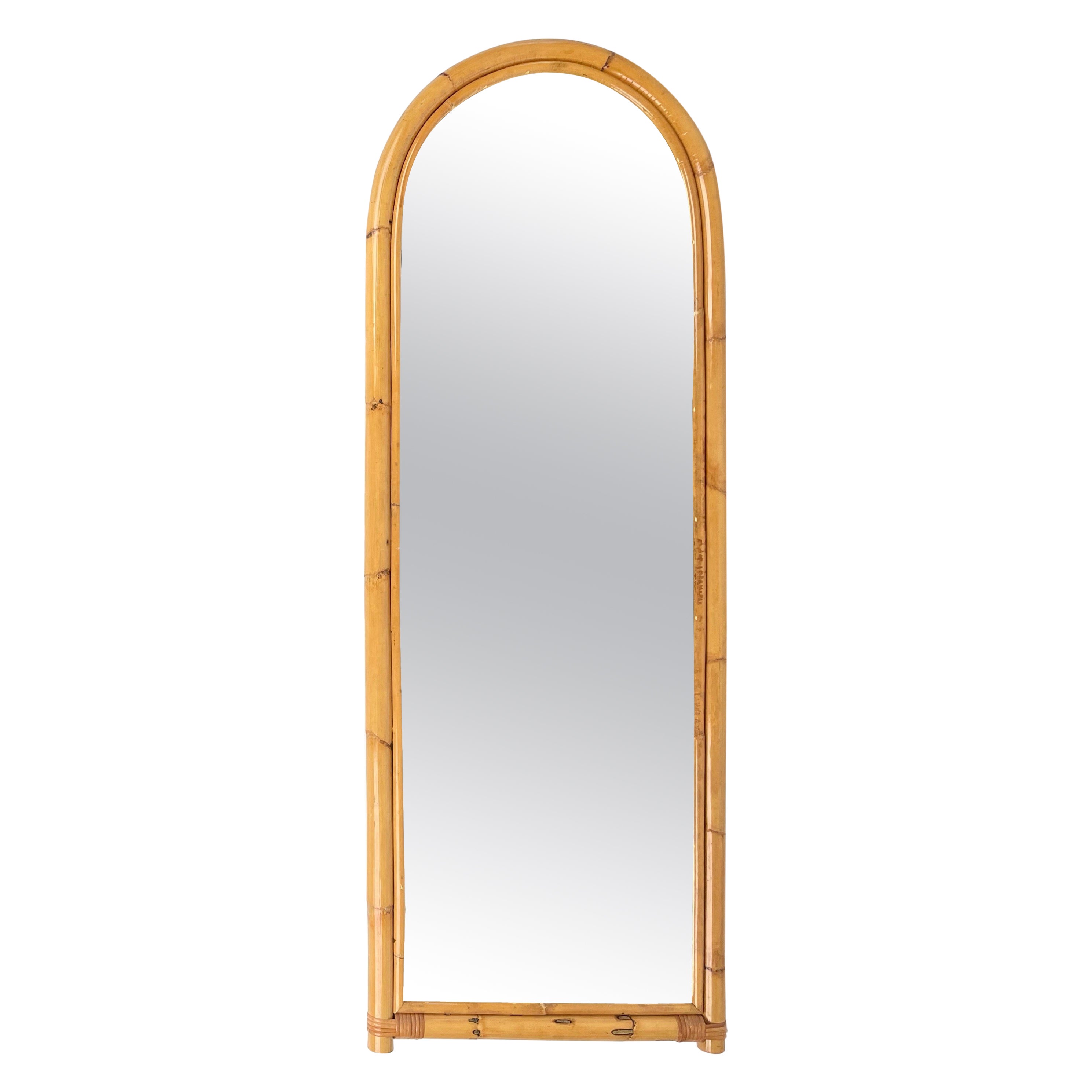 Bamboo and Rattan Arched Wall Mirror, Italy, 1970s For Sale