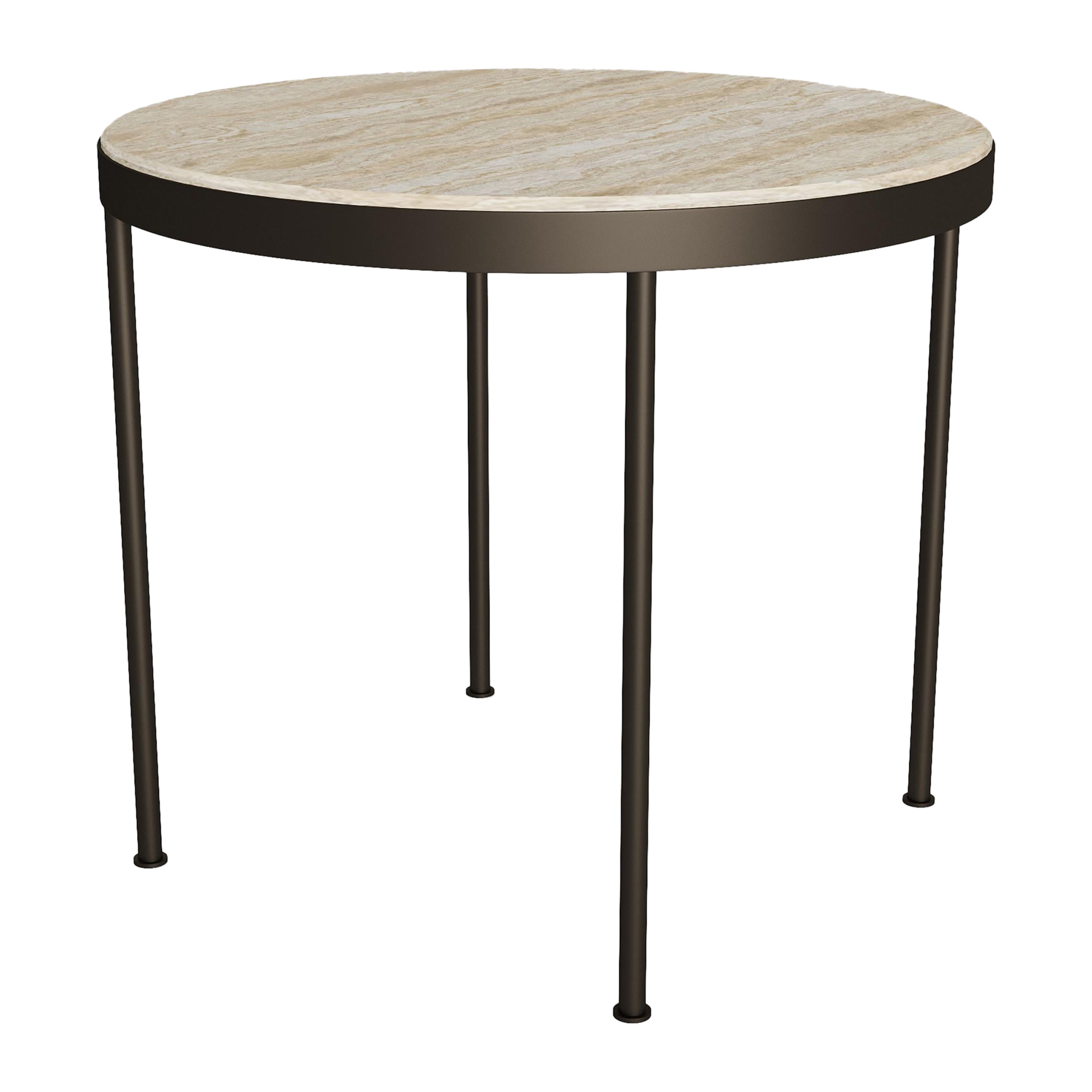 Mesa de Comedor Exterior de Mármol Estremoz con Patas de Acero Inoxidable Recubierto de Polvo