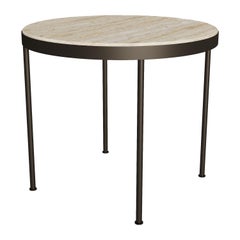 Mesa de Comedor Exterior de Mármol Estremoz con Patas de Acero Inoxidable Recubierto de Polvo