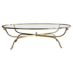 Neoclassical Style Ovale Brass and Bronze Coffee Table with Ram Heads and Hoof