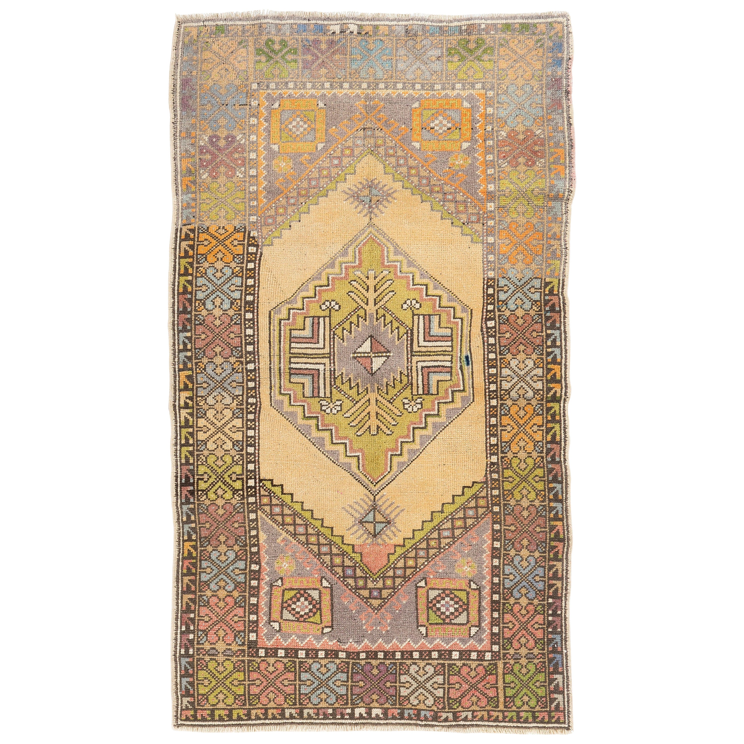 3.6x6.2 Ft Vintage Hand Knotted Turkish Accent Rug, Colorful Carpet