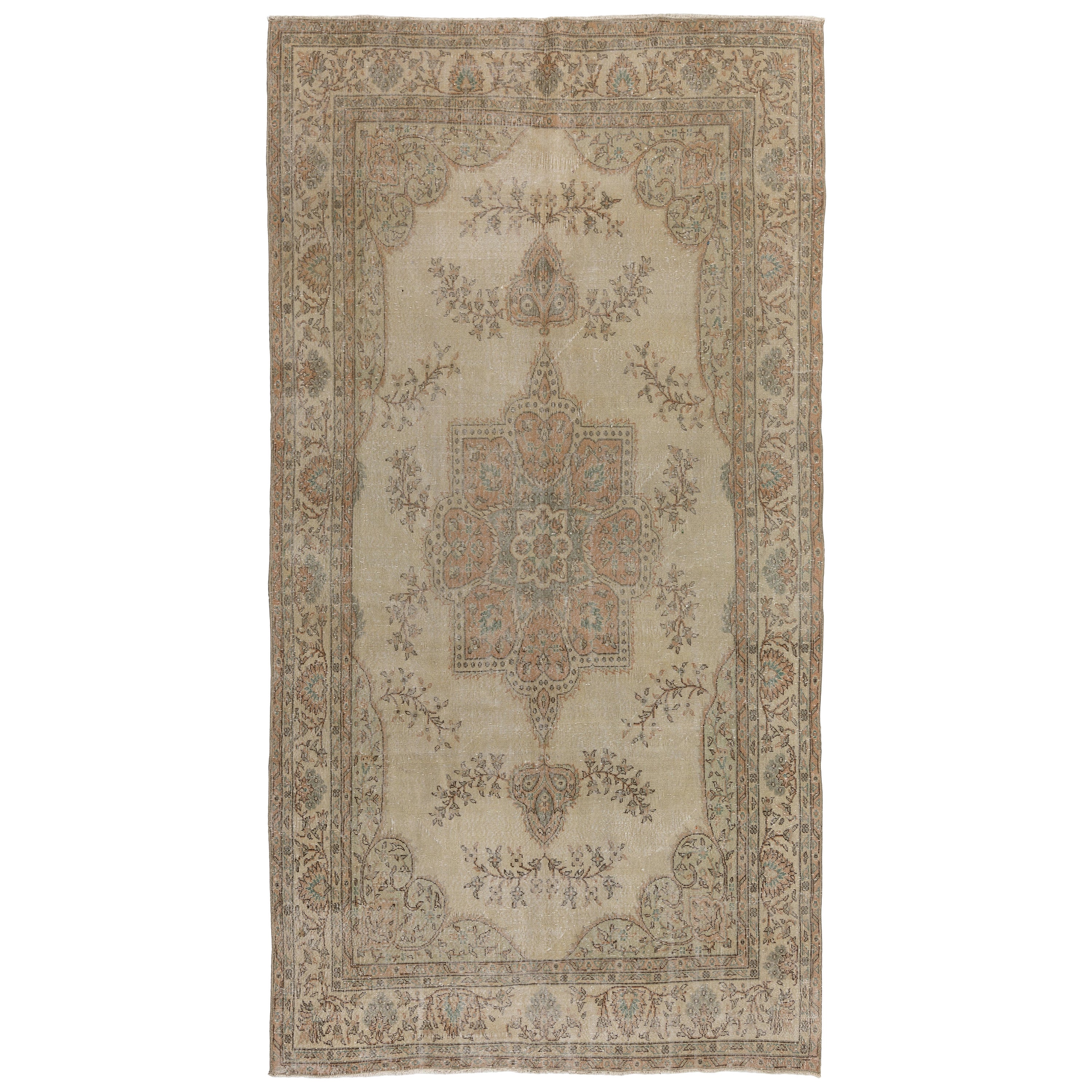 10.2x15 Ft One-of-a-Kind Fine Vintage Hereke Wool Rug in Soft Beige and ...