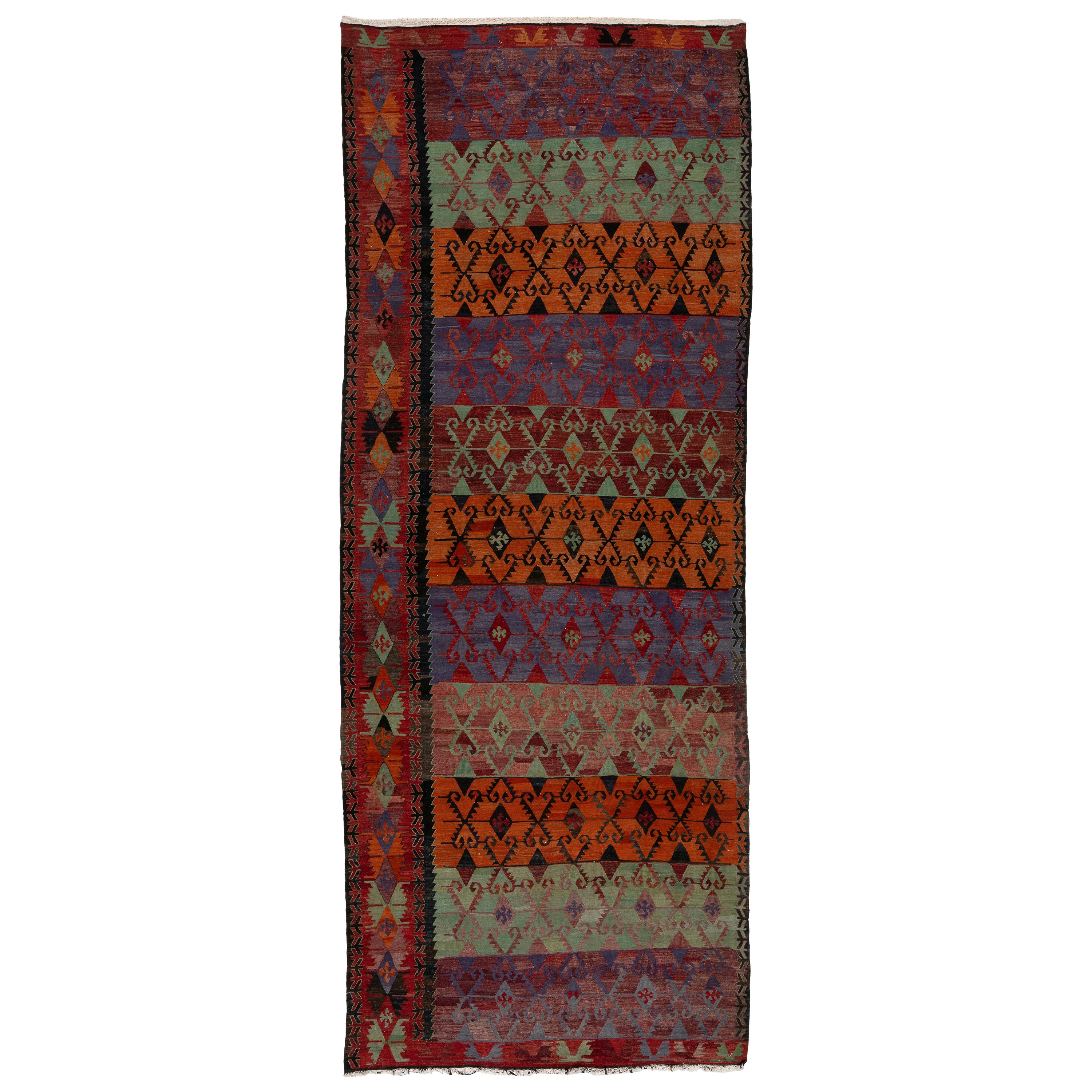 5.2x13.2 Ft Rare Vintage Anatolian Kilim, FlatWoven Floor Covering, Colorful Rug