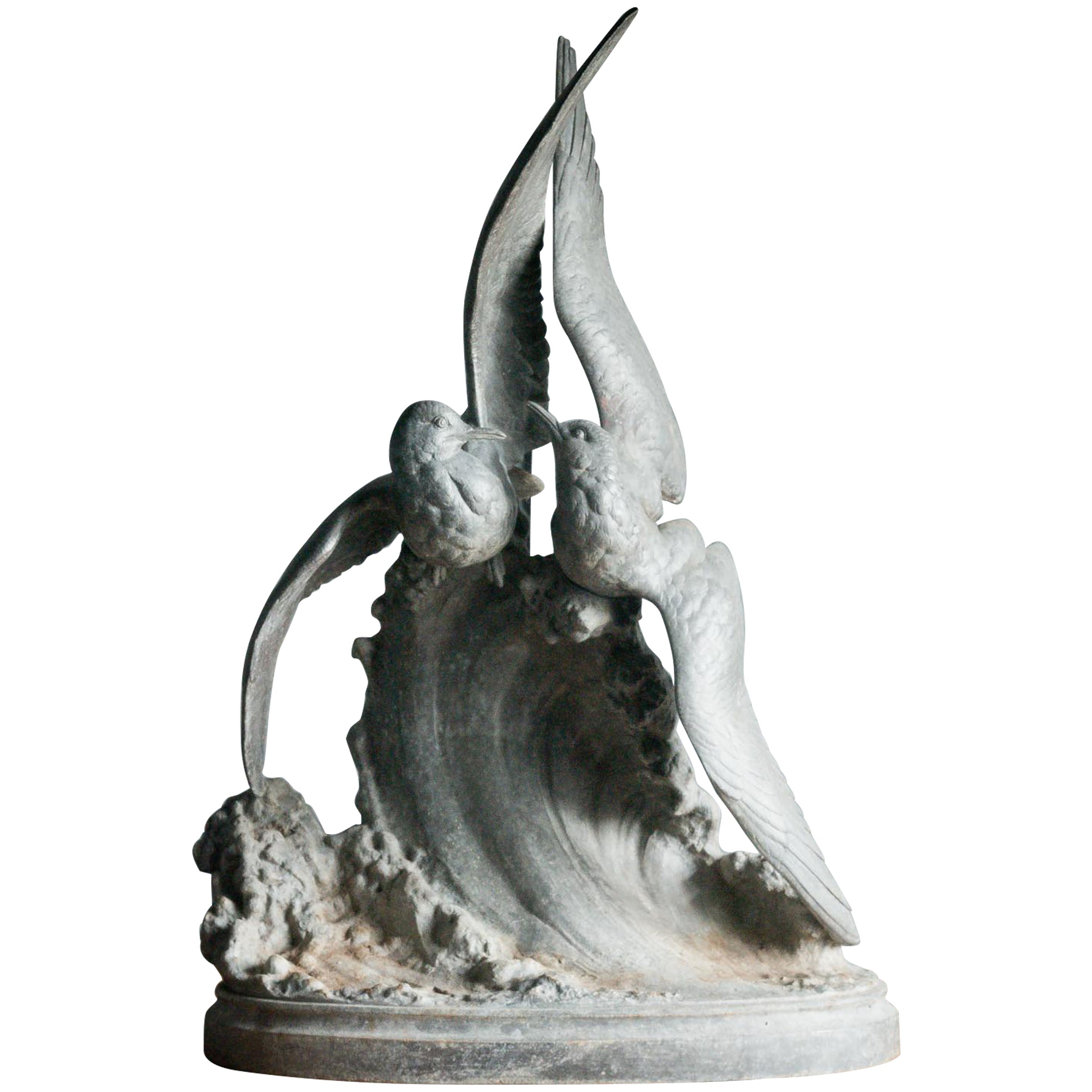 Spelter Sculpture of Two Sea Birds For Sale
