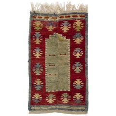3.3x6.4 Ft Unikat Vintage Handgefertigter türkischer Tulu-Akzent-Teppich aus Wolle