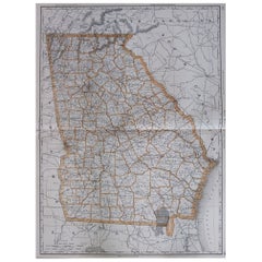 Large Original Antique Map of Georgia, USA, 1894