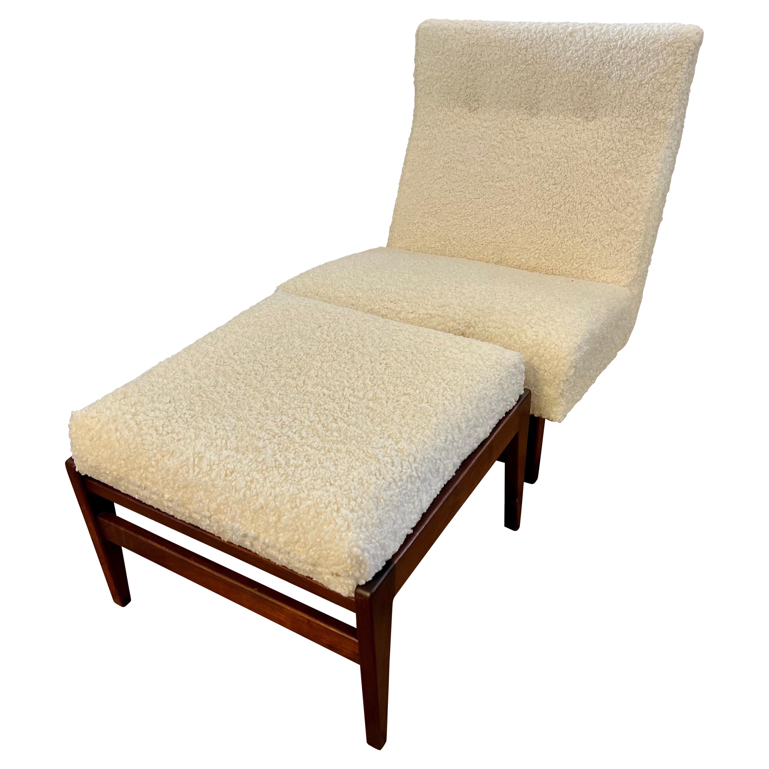 Mid-Century Modern Jens Risom Lounge Chair and Ottoman Set Boucle  Upholstery at 1stDibs