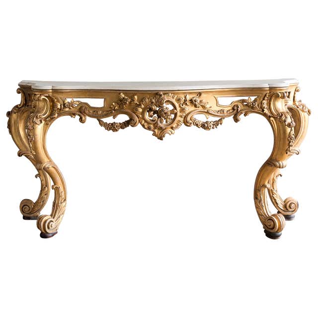 Table Legs Rococo Rococo Giltwood Console Table with Cabriole Legs For Sale at 1stDibs