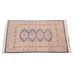 Vintage Hand-Woven Persian Bokhara Wool Rug in Light Blue, Pink, and Cream